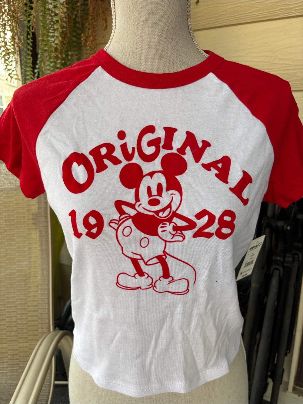 Disney White and Red Cropped Tee with Original Mickey Graphic M NWT
